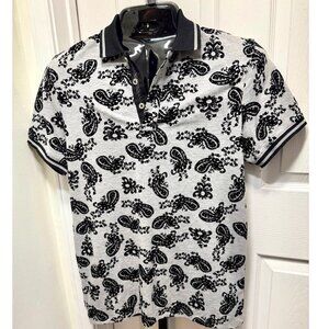 Eight X - Textured Paisley Black & Grey Polo- Large (BRAND NEW)